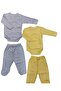 Long Sleeved Gloves, Double Breasted Bodysuit with Snaps and Booties Bottom (3 Sets Cream-grey-yellow) - 4