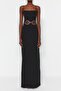 Siyah Dokuma Pencere/Cut Out Detaylı Uzun Gece Abiye Elbise TPRSS23AE00028 - 4