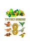 Birthday Party Set with 8 Years Old Safari Dinosaur (Safari Banner - 6-Piece Dinosaur Foil Balloon - 1 Figure)
