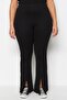 Siyah Skinny Yüksek Bel Paçası Fermuarlı Örme Büyük Beden Pantolon TBBSS23AR00011