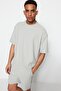 Basic Gri Oversize/Geniş Kesim Dokulu Kırışmaz Ottoman T-Shirt TMNSS23TS00081