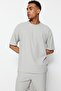 Basic Gri Oversize/Geniş Kesim Dokulu Kırışmaz Ottoman T-Shirt TMNSS23TS00081 - 5