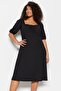 Black Heart Collar Bow Decorated A-Line Knitted Plus Size Dress Tbbss23Ah00118 - 2