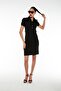 Shirt Collar Short-Sleeved Chest Pocketed Black Stretch Dress - 2