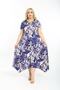 Plus Size Women's Relaxed Cut Patterned Short Sleeve Asymmetrical Viscose Combed Cotton Dress