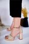 Women's Thick Heeled Rose Color Platform Evening Dress Shoes - 3