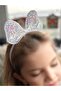 Trendy Shiny Hologram Iridescent Rotating Sequin Large Bow Minnie Mouse Crown with Pearls White - 2