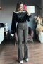 Kayla's Flare Smoked Flare Leg Jeans High Waist Flare Jeans Gathering Extra Comfortable - 6