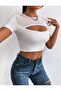 Women's Low-cut Tulle Front Short Sleeve Blouse - 3