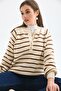 Women's Buttoned Collar Turtleneck Striped Knitwear Sweater - 7