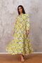 Women's Yellow Floral Balloon Sleeve Skirt Layered Poplin Long Dress - 3