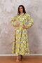 Women's Yellow Floral Balloon Sleeve Skirt Layered Poplin Long Dress - 4