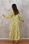 Women's Yellow Floral Balloon Sleeve Skirt Layered Poplin Long Dress - 5