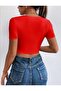 Women's Low-cut Tulle Front Short Sleeve Blouse - 2