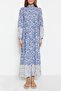 Blue Ethnic Patterned Mandarin Collar Linen-Look Woven Shirt Dress TCTSS23EB00286 - 4