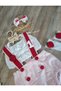 Strawberry Concept Baby Girl Pink Red Striped Cake Pop Costume (Romper Crop Buckle Socks)