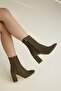 Women's Khaki Suede Women's Boots & Booties, Heeled Boots Suede - 3