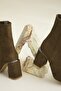 Women's Khaki Suede Women's Boots & Booties, Heeled Boots Suede - 6