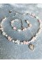 Pink Quartz And Crystal Quartz Natural Stone Necklace And Bracelet Set