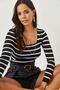 Women's Black Striped Square Collar Basic Crop Knitwear Blouse BLZ-19001114 - 3