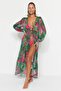 Tropikal Desenli Dokuma Şeritli Maxi Plaj Kimono&Kaftan TBESS23KM00002