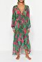 Tropikal Desenli Dokuma Şeritli Maxi Plaj Kimono&Kaftan TBESS23KM00002 - 5