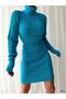 Women's Long Sleeve Turtleneck Knitwear Dress Tunic Baby Blue - 4