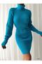 Women's Long Sleeve Turtleneck Knitwear Dress Tunic Baby Blue - 5