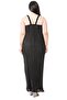 Large Size Satin Long Black Dress with Elastic Sleeves and Back - 3