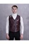 Men's Genuine Leather Claret Red Vest - 3