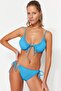 Blue Tie-Up Textured High Leg Bikini Bottom TBESS23BA00243