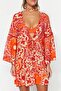 Etnik Desenli Dokuma Şeritli Plaj Mini Kimono&Kaftan TBESS23KM00032 - 4