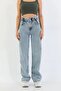 Gathered - Elastic Waist High Waist Boyfriend Wide Leg Jeans
