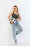 Gathered - Elastic Waist High Waist Boyfriend Wide Leg Jeans - 4
