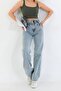 Gathered - Elastic Waist High Waist Boyfriend Wide Leg Jeans - 5