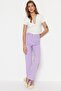 Lilac Straight High Waist Ribbed Stitched Woven Trousers TWOSS21PL0093 - 2