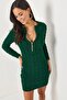Emerald Green Zippered Braided Knitwear Dress ELB-19001362