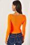 Women's Orange Square Collar Crop Basic Knitwear Blouse BLZ-19001114 - 2