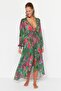 Tropikal Desenli Dokuma Şeritli Maxi Plaj Kimono&Kaftan TBESS23KM00002 - 3