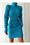 Women's Long Sleeve Turtleneck Knitwear Dress Tunic Baby Blue - 3