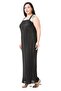 Large Size Satin Long Black Dress with Elastic Sleeves and Back - 4