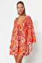 Etnik Desenli Dokuma Şeritli Plaj Mini Kimono&Kaftan TBESS23KM00032 - 3