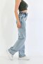 Gathered - Elastic Waist High Waist Boyfriend Wide Leg Jeans - 2