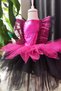 Fuchsia Black Layered Girl's Tutu Witch Dress and Hat, Birthday Dress - 7