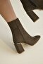 Women's Khaki Suede Women's Boots & Booties, Heeled Boots Suede - 4