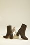 Women's Khaki Suede Women's Boots & Booties, Heeled Boots Suede - 5