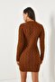 Dark Brown Zippered Braided Knitwear Dress ELB-19001362 - 6