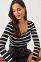Women's Black Striped Square Collar Basic Crop Knitwear Blouse BLZ-19001114 - 5