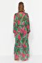 Tropikal Desenli Dokuma Şeritli Maxi Plaj Kimono&Kaftan TBESS23KM00002 - 7