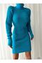 Women's Long Sleeve Turtleneck Knitwear Dress Tunic Baby Blue
